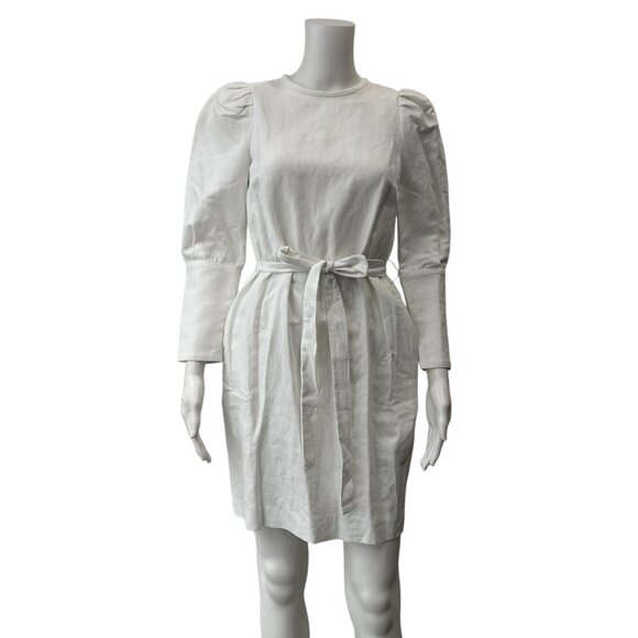 $375 Black Iris White Wrap Waist Puff Sleeve Mini Dress size 0 - Picture 1 of 10